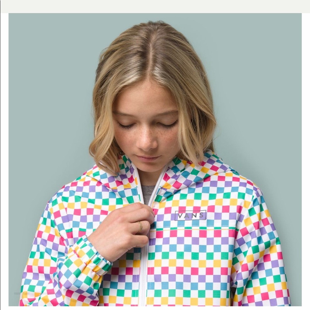 Vans GIRLS KASTLE CHECK WINDBREAKER JACKET MEDIUM